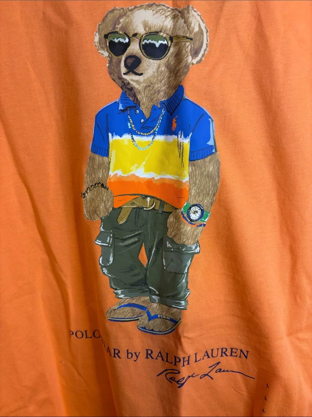 Polo by Ralph Lauren Classic Fit Bright Orange Bear Tee Size L NWT